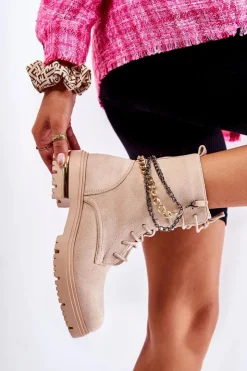 Hot Boto Zamszowe Ocieplane Botki Z Łańcuchem Beżowe Sorita