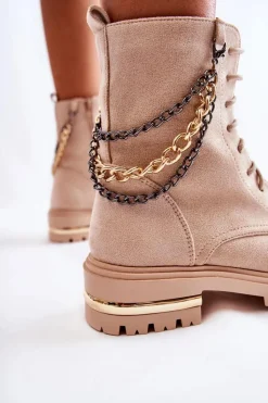 Hot Boto Zamszowe Ocieplane Botki Z Łańcuchem Beżowe Sorita