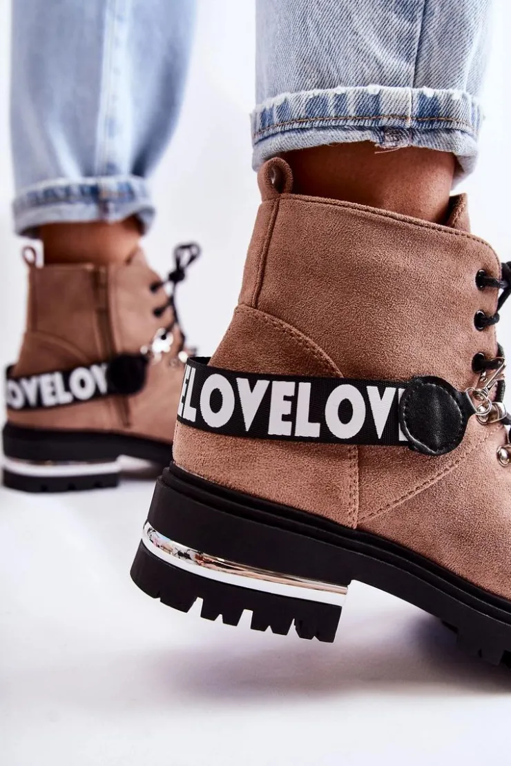 Clearance Boto Zamszowe Ocieplane Botki Z Paskiem Brązowe Aurelio