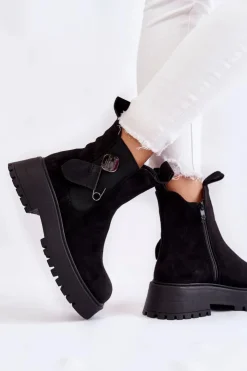 New Boto Zamszowe Ocieplane Botki Workery Czarne Magnis