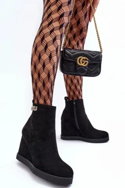 Online Boto Zamszowe Ocieplane Botki Na Koturnie Z Ozdobą Czarne Vere