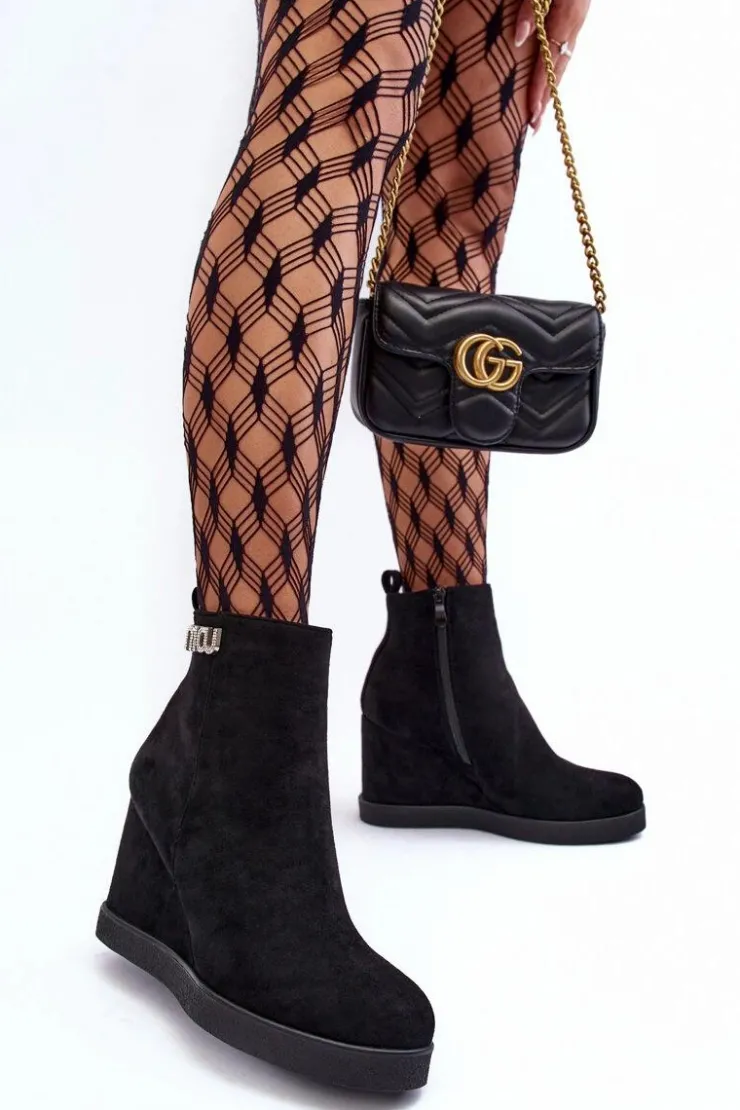 Online Boto Zamszowe Ocieplane Botki Na Koturnie Z Ozdobą Czarne Vere