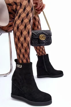 Online Boto Zamszowe Ocieplane Botki Na Koturnie Z Ozdobą Czarne Vere