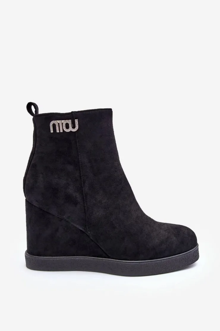 Online Boto Zamszowe Ocieplane Botki Na Koturnie Z Ozdobą Czarne Vere