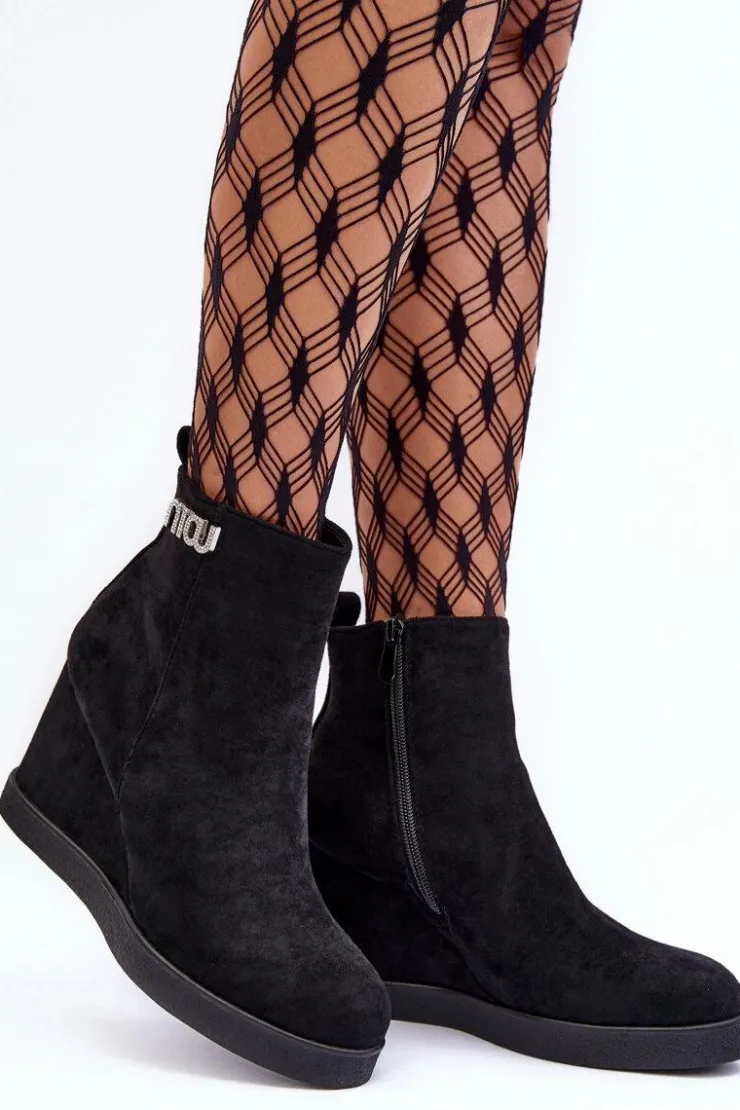 Online Boto Zamszowe Ocieplane Botki Na Koturnie Z Ozdobą Czarne Vere