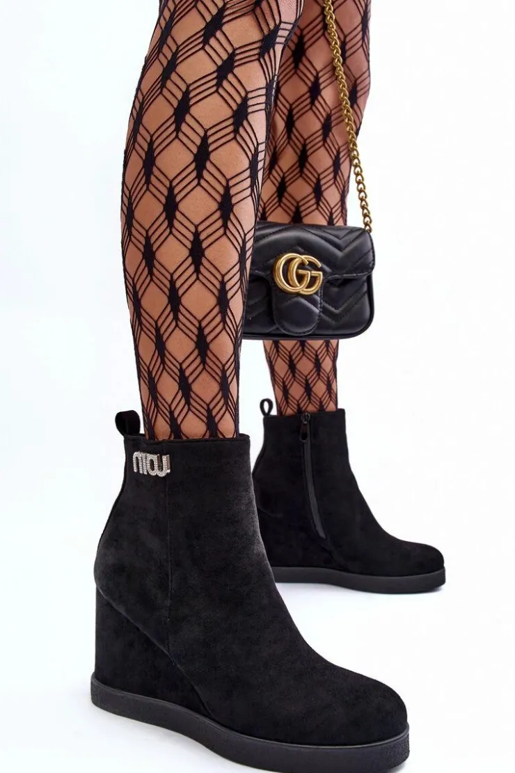 Online Boto Zamszowe Ocieplane Botki Na Koturnie Z Ozdobą Czarne Vere