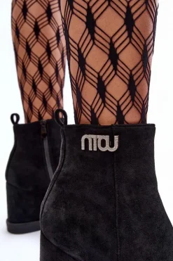 Online Boto Zamszowe Ocieplane Botki Na Koturnie Z Ozdobą Czarne Vere