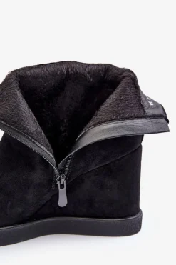 Online Boto Zamszowe Ocieplane Botki Na Koturnie Z Ozdobą Czarne Vere