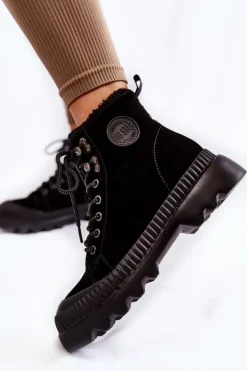 Damskie Big Star Shoes Zamszowe Ocieplane Botki Trapery Big Star KK274522 Czarne