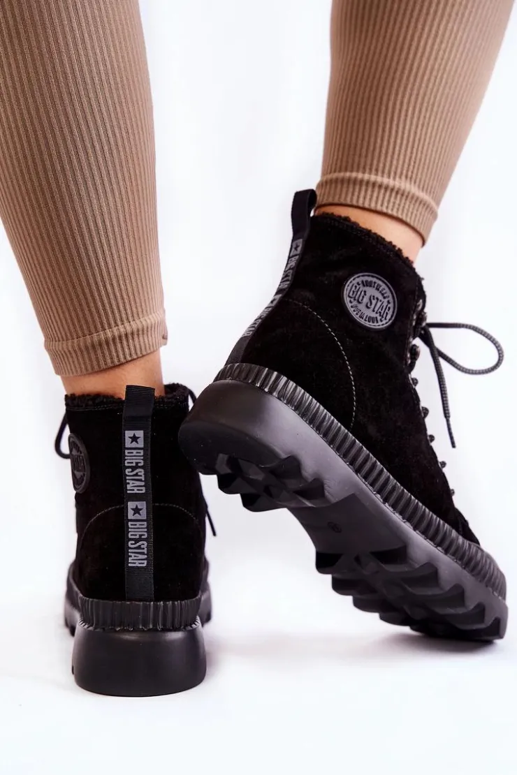Damskie Big Star Shoes Zamszowe Ocieplane Botki Trapery Big Star KK274522 Czarne