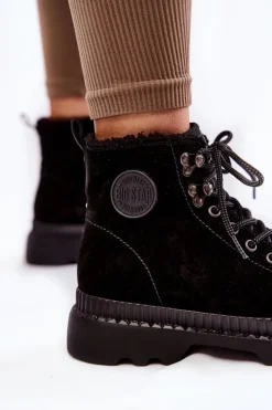 Damskie Big Star Shoes Zamszowe Ocieplane Botki Trapery Big Star KK274522 Czarne