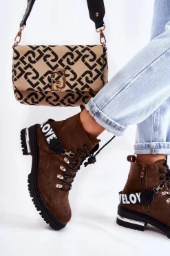 Damskie Boto Zamszowe Ocieplane Botki Z Paskiem Ciemnobrązowe Aurelio