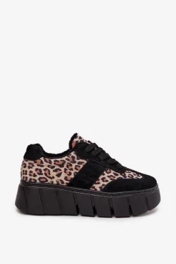 Buty damskie Vinceza Sneakersy Damskie*Zamszowe Ocieplane Sneakersy Damskie Na Masywnej Platformie Vinceza 66841 Panterka Czarne Czarny