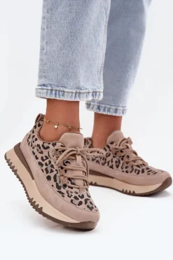 Damskie Buty damskie Vinceza Zamszowe Ocieplane Sneakersy Damskie Na Platformie Vinceza 66836 Panterka Beżowe