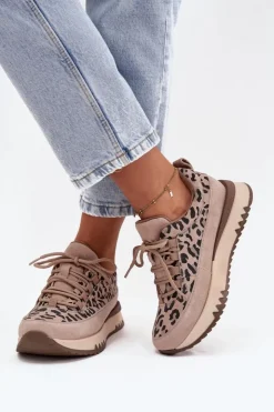 Damskie Buty damskie Vinceza Zamszowe Ocieplane Sneakersy Damskie Na Platformie Vinceza 66836 Panterka Beżowe