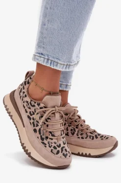 Damskie Buty damskie Vinceza Zamszowe Ocieplane Sneakersy Damskie Na Platformie Vinceza 66836 Panterka Beżowe