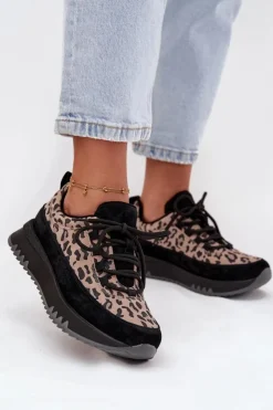 Damskie Buty damskie Vinceza Zamszowe Ocieplane Sneakersy Damskie Na Platformie Vinceza 66836 Panterka Czarne