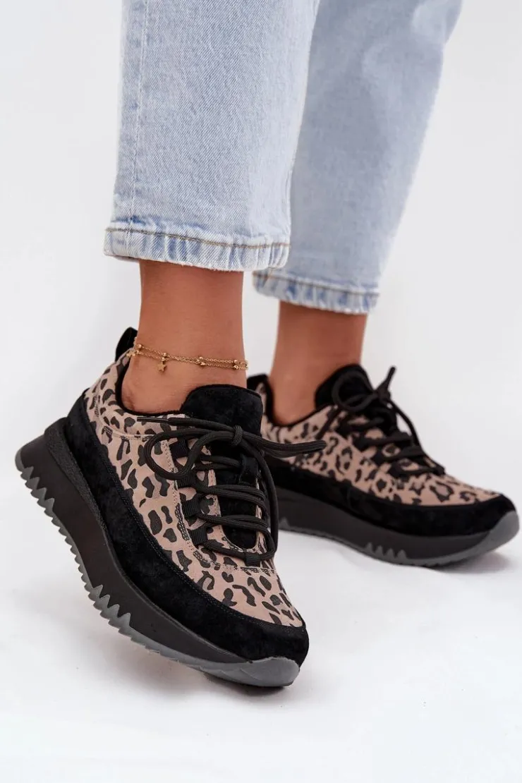 Damskie Buty damskie Vinceza Zamszowe Ocieplane Sneakersy Damskie Na Platformie Vinceza 66836 Panterka Czarne