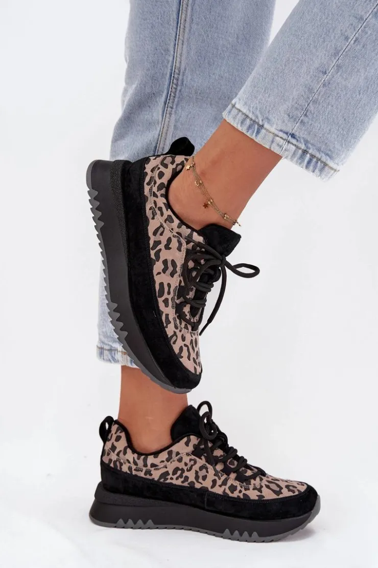 Damskie Buty damskie Vinceza Zamszowe Ocieplane Sneakersy Damskie Na Platformie Vinceza 66836 Panterka Czarne