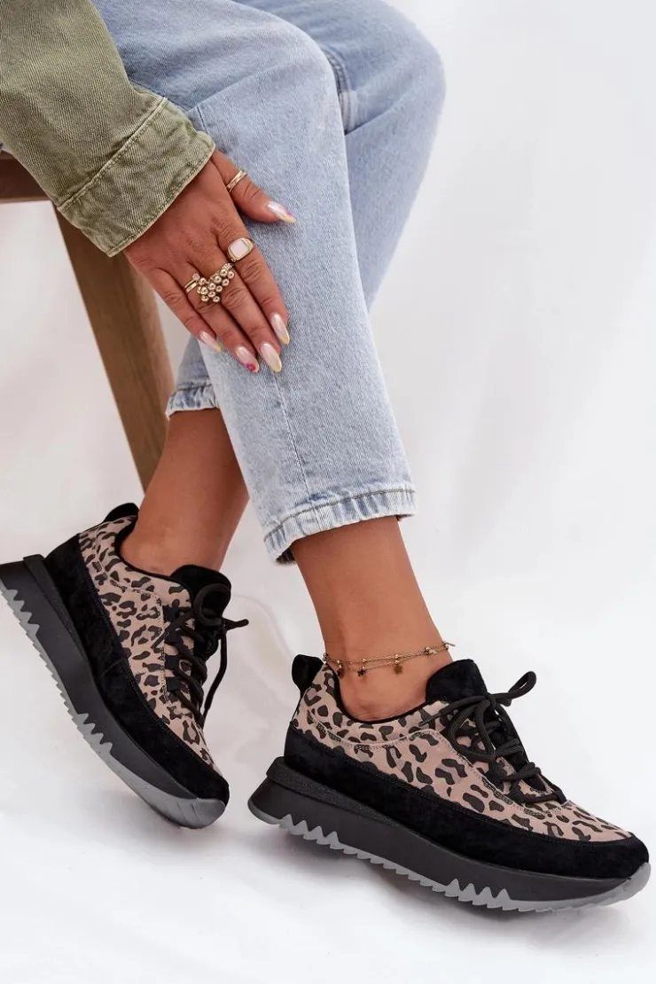 Damskie Buty damskie Vinceza Zamszowe Ocieplane Sneakersy Damskie Na Platformie Vinceza 66836 Panterka Czarne