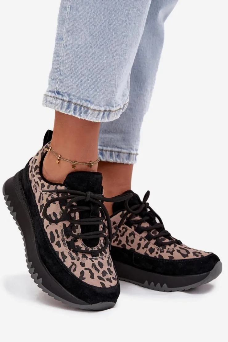 Damskie Buty damskie Vinceza Zamszowe Ocieplane Sneakersy Damskie Na Platformie Vinceza 66836 Panterka Czarne