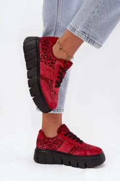 Damskie Buty damskie Vinceza Zamszowe Ocieplane Sneakersy Damskie Na Masywnej Platformie Vinceza 66841 Panterka Czerwone