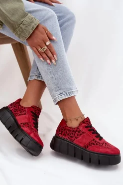 Damskie Buty damskie Vinceza Zamszowe Ocieplane Sneakersy Damskie Na Masywnej Platformie Vinceza 66841 Panterka Czerwone