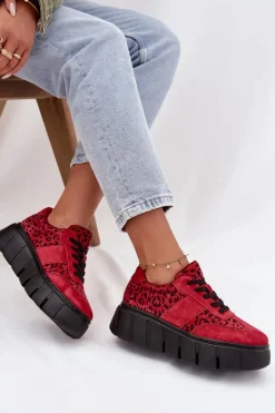 Damskie Buty damskie Vinceza Zamszowe Ocieplane Sneakersy Damskie Na Masywnej Platformie Vinceza 66841 Panterka Czerwone