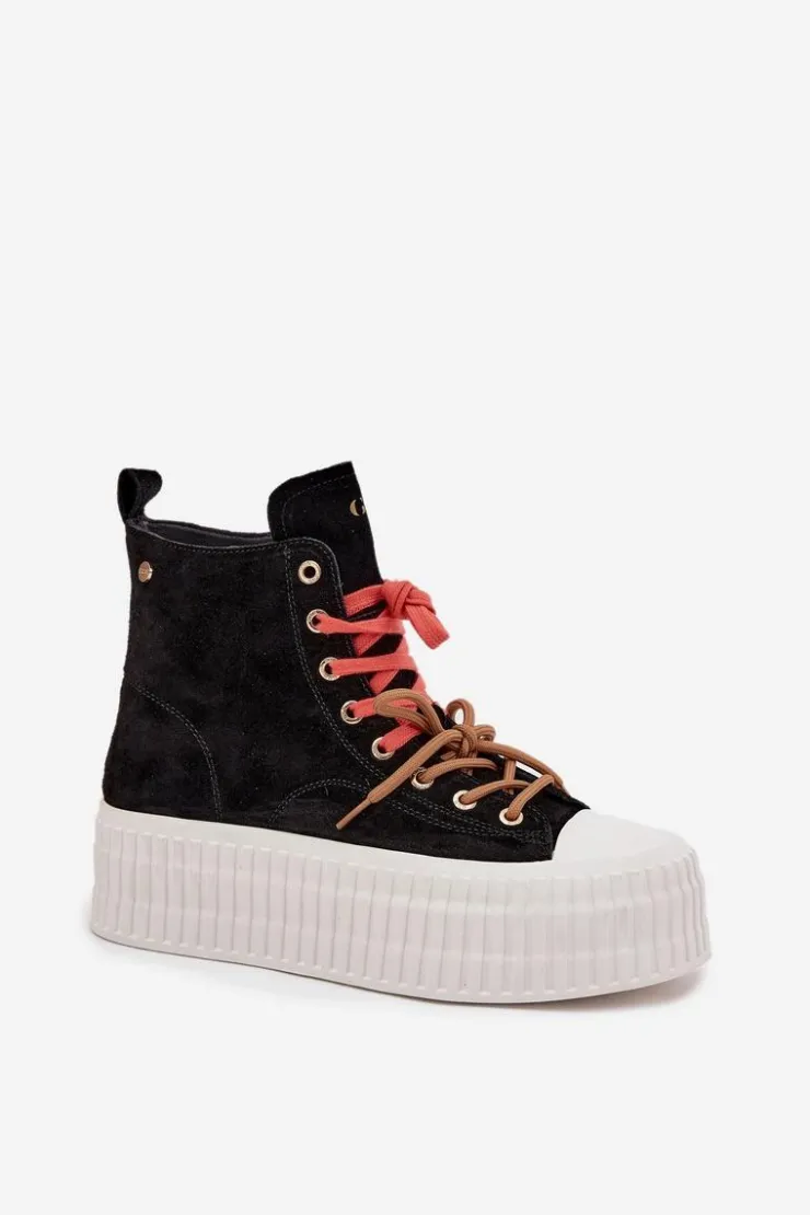 Best GOE Zamszowe Ocieplane Trampki Damskie Na Masywnej Platformie SS2N4046 Czarne Czarny