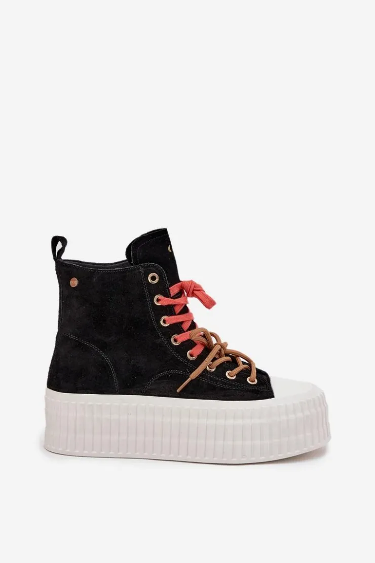 Best GOE Zamszowe Ocieplane Trampki Damskie Na Masywnej Platformie SS2N4046 Czarne Czarny