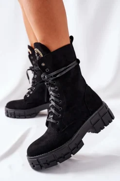 Damskie Boto Zamszowe Ocieplane Workery Z Kamieniami Czarne Hadley
