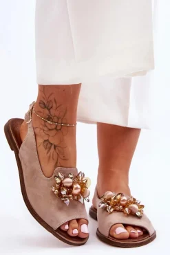 Boto Sandały Płaskie*Zamszowe Płaskie Sandały Nicole 2805/042 Beżowe