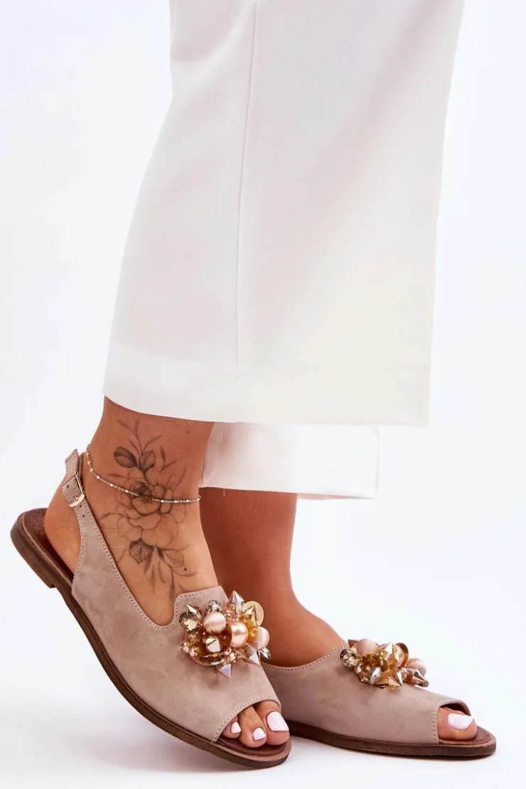 Boto Sandały Płaskie*Zamszowe Płaskie Sandały Nicole 2805/042 Beżowe