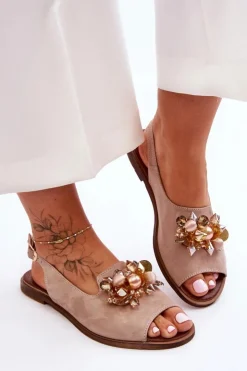 Boto Sandały Płaskie*Zamszowe Płaskie Sandały Nicole 2805/042 Beżowe