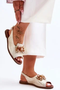 Boto Sandały Płaskie*Zamszowe Płaskie Sandały Nicole 2805/064 Złote