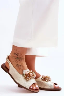 Boto Sandały Płaskie*Zamszowe Płaskie Sandały Nicole 2805/064 Złote