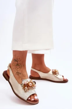 Boto Sandały Płaskie*Zamszowe Płaskie Sandały Nicole 2805/064 Złote