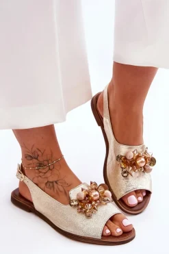 Boto Sandały Płaskie*Zamszowe Płaskie Sandały Nicole 2805/064 Złote