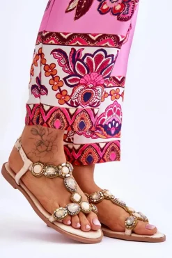 Damskie Boto Zamszowe Płaskie Sandały Z Kamieniami Beżowe Dallas