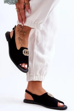 Best Boto Zamszowe Płaskie Sandały Z Ozdobą Nicole 2744/002 Czarne