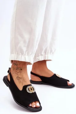 Best Boto Zamszowe Płaskie Sandały Z Ozdobą Nicole 2744/002 Czarne