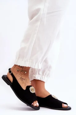 Best Boto Zamszowe Płaskie Sandały Z Ozdobą Nicole 2744/002 Czarne