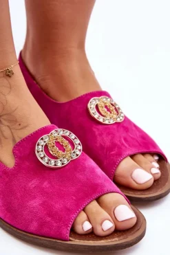 Hot Boto Zamszowe Płaskie Sandały Z Ozdobą Nicole 2744/067 Fuksja
