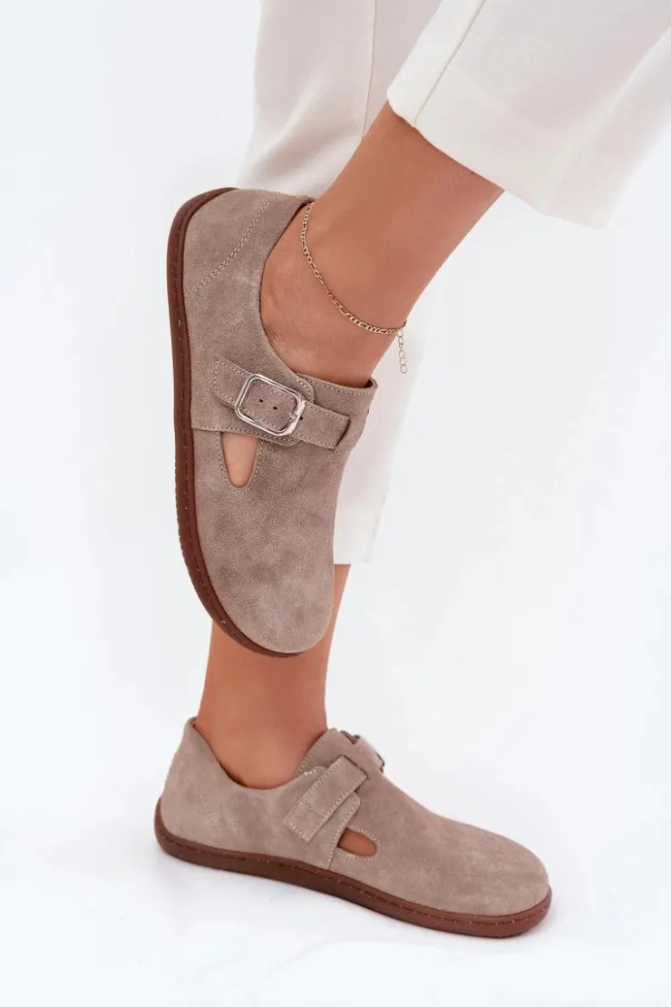 Damskie Zazoo Zamszowe Półbuty Barefoot Damskie Z Klamrą N1261 Beżowe