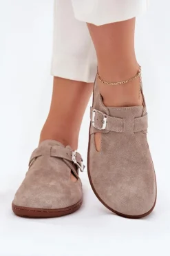 Damskie Zazoo Zamszowe Półbuty Barefoot Damskie Z Klamrą N1261 Beżowe