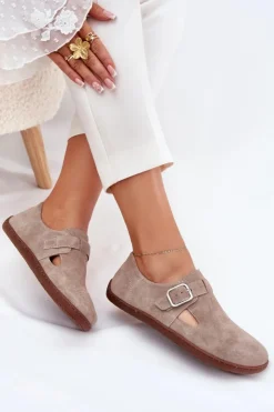 Damskie Zazoo Zamszowe Półbuty Barefoot Damskie Z Klamrą N1261 Beżowe