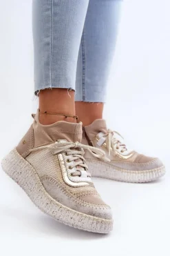 Hot Maciejka Zamszowe Półbuty Damskie 06405-04 Beżowe