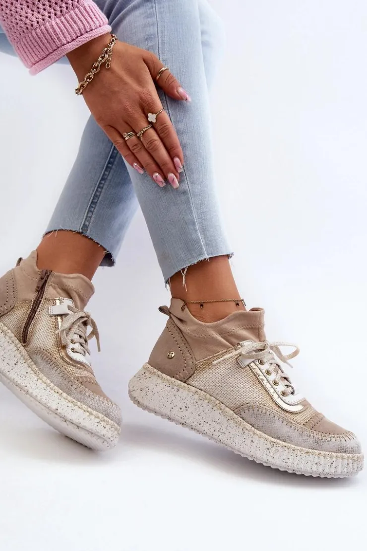 Hot Maciejka Zamszowe Półbuty Damskie 06405-04 Beżowe