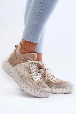 Hot Maciejka Zamszowe Półbuty Damskie 06405-04 Beżowe