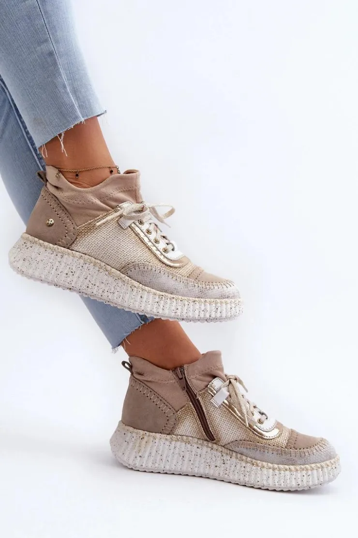 Hot Maciejka Zamszowe Półbuty Damskie 06405-04 Beżowe